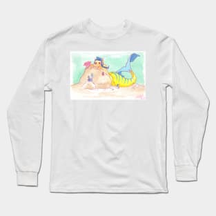 MerMay Peak-A-Boo Merman and Crab Watercolor Long Sleeve T-Shirt